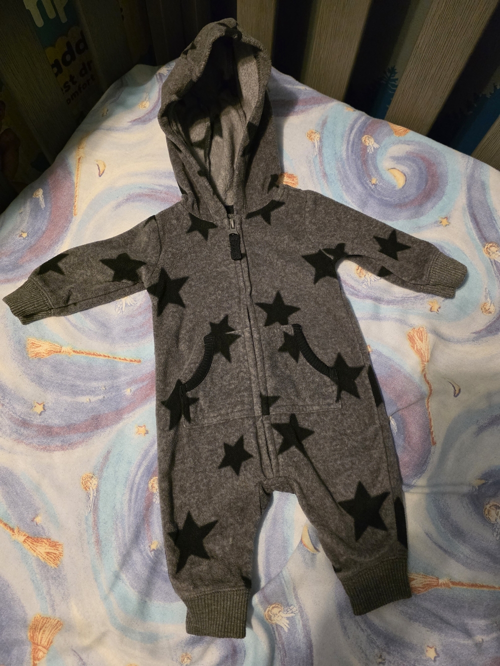 Carter's Gray Hooded Footie with Black Star Print